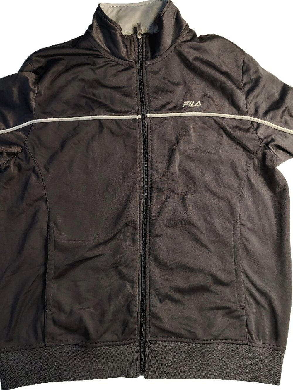 Men's Large Dark Gray Oversized Fila Brand Athletic Zip-Up Field Jacket